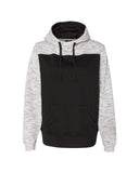 J America-JA8676-Melange Color Blocked Hooded Sweatshirt-BLACK/ WHITE