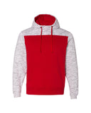 J America-JA8676-Melange Color Blocked Hooded Sweatshirt-RED/ WHITE