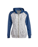 J America-JA8679-Mélange Fleece 2 Tone Full Zip Hooded Sweatshirt-WHITE/ NAVY