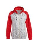 J America-JA8679-Mélange Fleece 2 Tone Full Zip Hooded Sweatshirt-WHITE/ RED