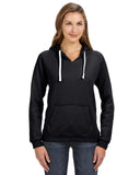 J America-JA8836-Sydney Brushed V Neck Hooded Sweatshirt-BLACK