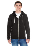 J America-JA8872-Triblend Full Zip Fleece Hooded Sweatshirt-SOLID BLK TRBLND