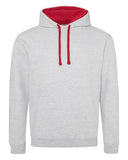 Just Hoods By AWDis-JHA003-80/20 Midweight Varsity Contrast Hooded Sweatshirt-HTH GRY/ FIRE RD