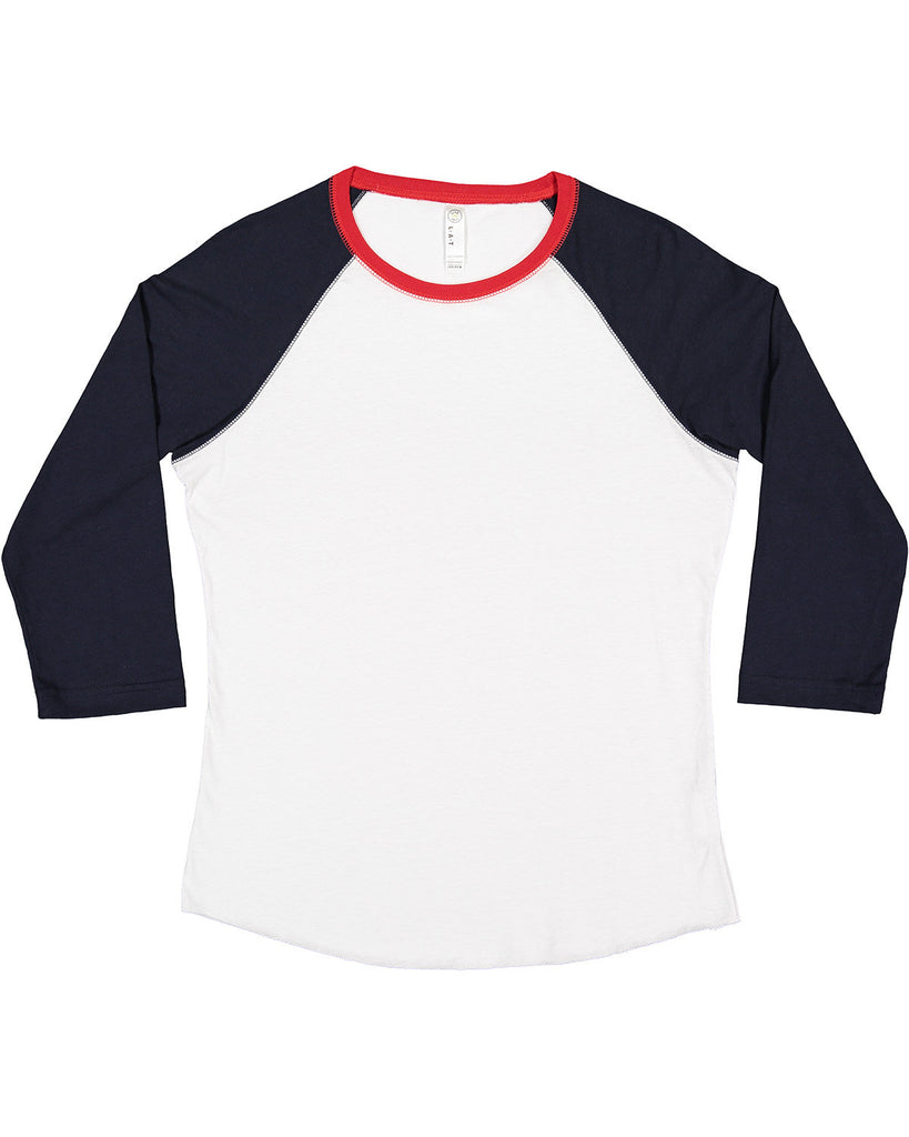 LAT-LA3530-Ladies'' Baseball T Shirt-WHITE/ NAVY/ RED