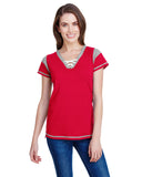 LAT-LA3533-Gameday Lace Up T Shirt-RED/ TTNIUM/ WHT