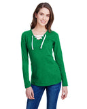 LAT-LA3538-Long Sleeve Fine Jersey Lace Up T Shirt-VINT GREEN/ WHT