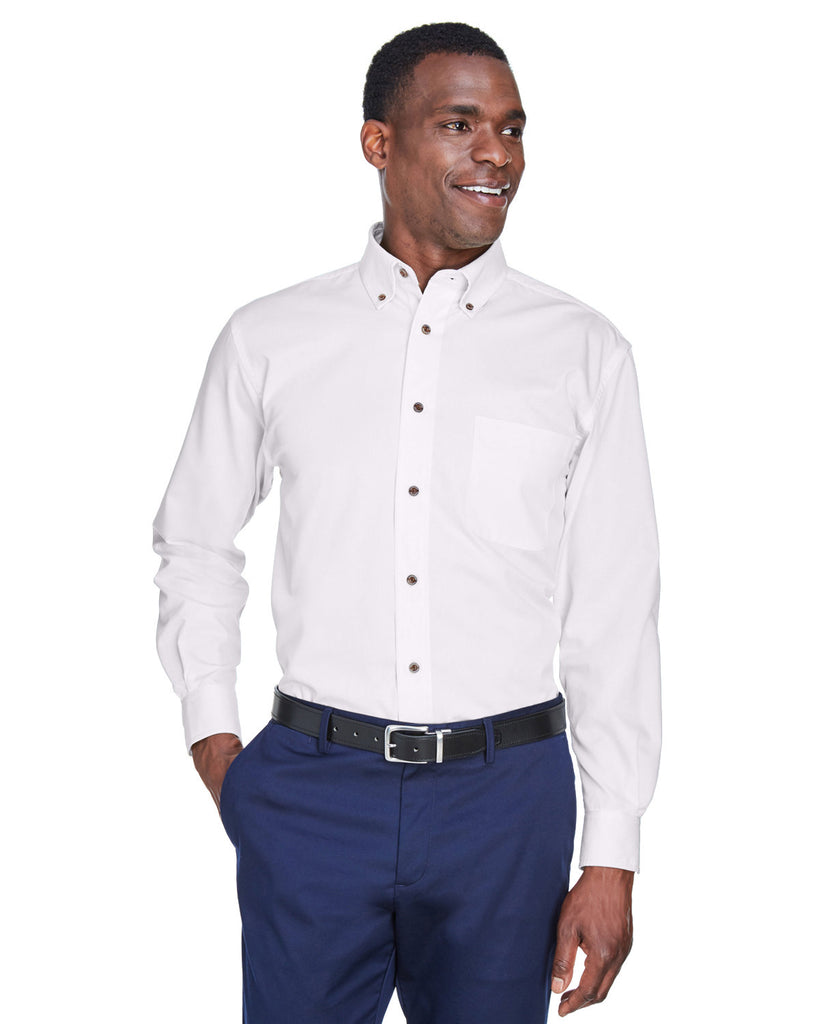 Harriton-M500-Easy Blend Long Sleeve Twill Shirt With Stain Release-WHITE