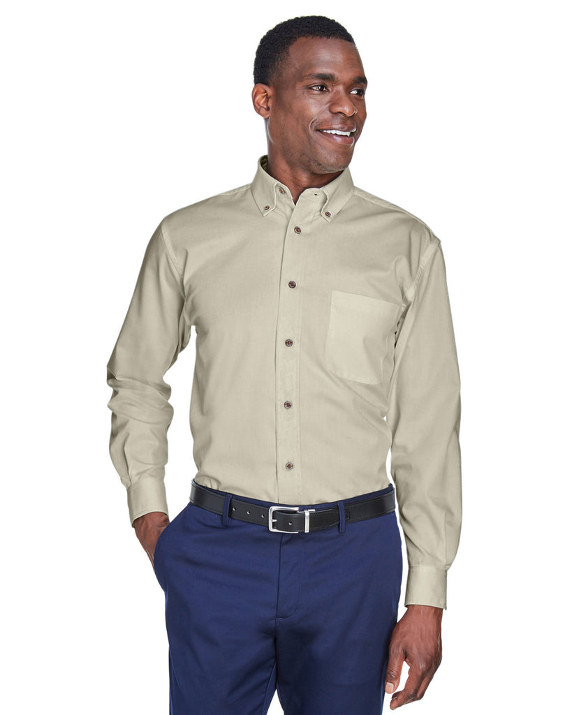Harriton-M500-Easy Blend Long Sleeve Twill Shirt With Stain Release-CREME