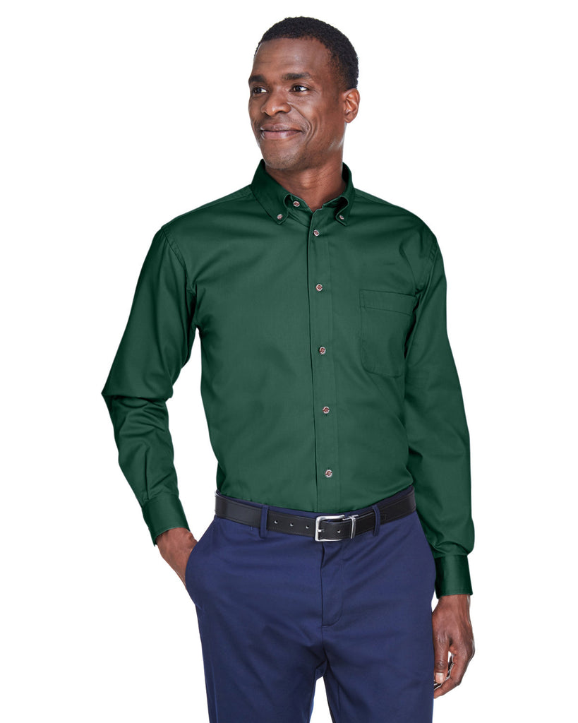 Harriton-M500-Easy Blend Long Sleeve Twill Shirt With Stain Release-HUNTER