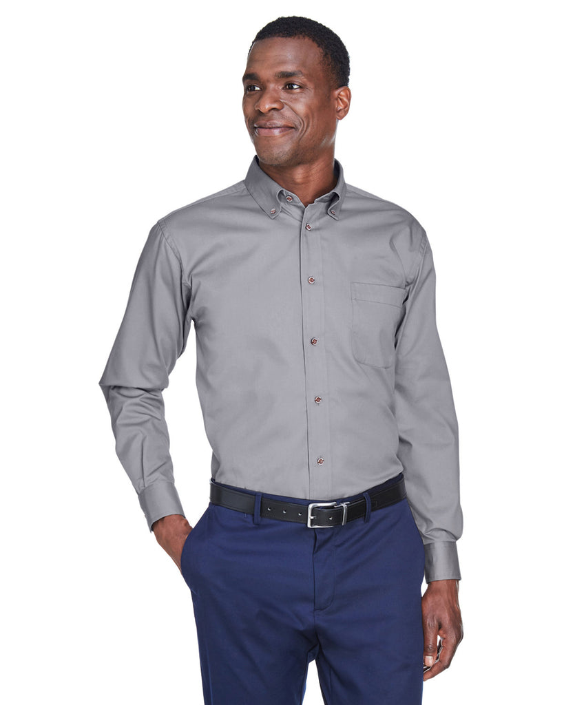 Harriton-M500-Easy Blend Long Sleeve Twill Shirt With Stain Release-DARK GREY
