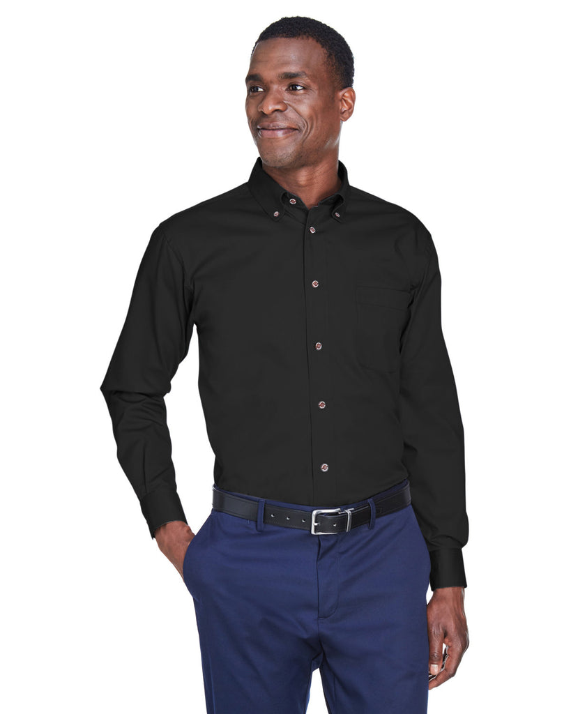Harriton-M500-Easy Blend Long Sleeve Twill Shirt With Stain Release-BLACK