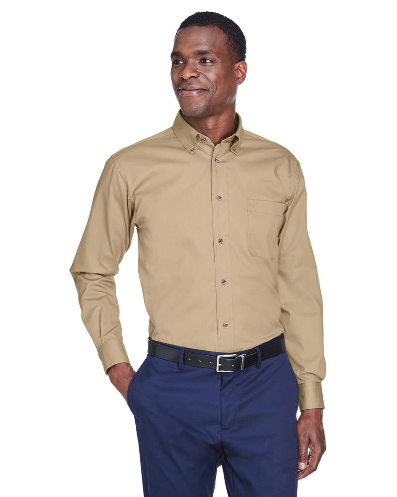 Harriton-M500-Easy Blend Long Sleeve Twill Shirt With Stain Release-STONE