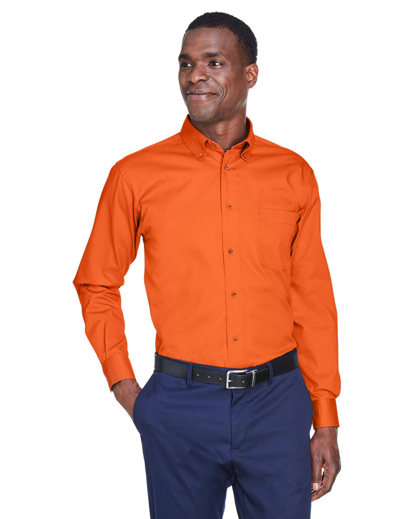 Harriton-M500-Easy Blend Long Sleeve Twill Shirt With Stain Release-TEAM ORANGE