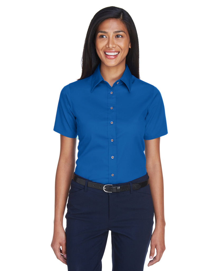 Harriton-M500SW-Easy Blend Short Sleeve Twill Shirt With Stain Release-FRENCH BLUE