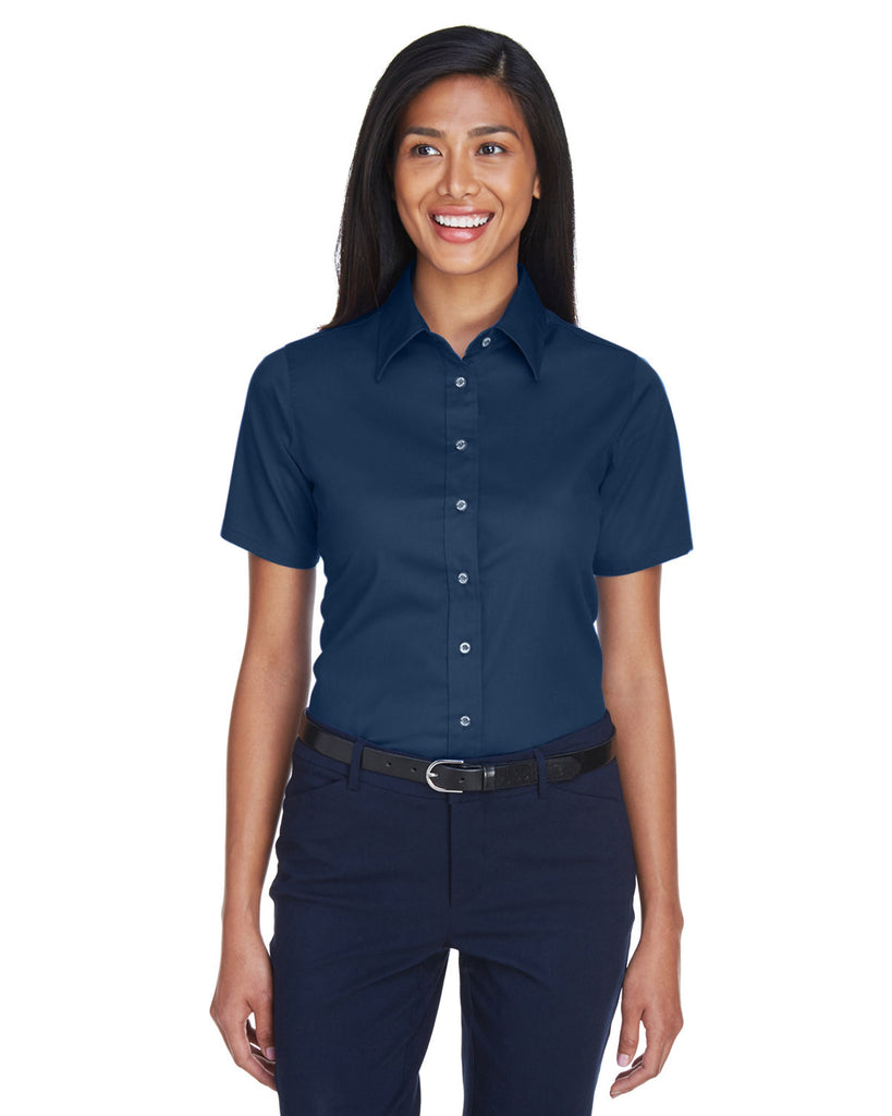 Harriton-M500SW-Easy Blend Short Sleeve Twill Shirt With Stain Release-NAVY