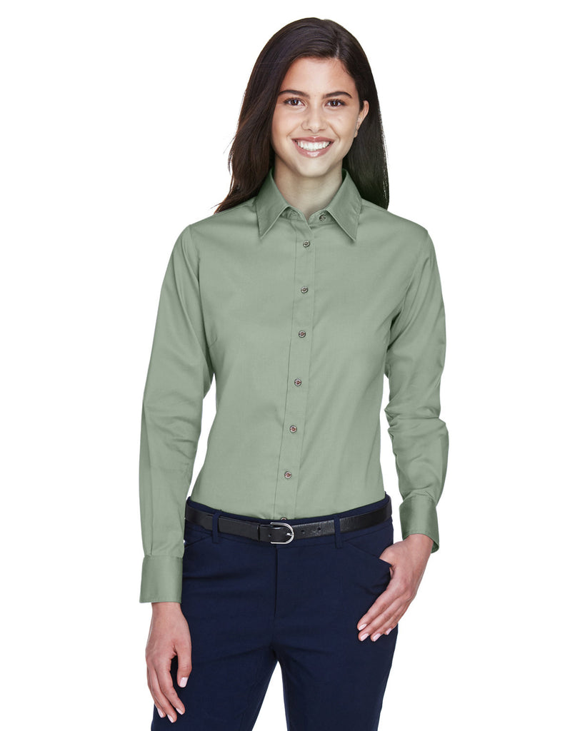 Harriton-M500W-Easy Blend Long Sleeve Twill▀Shirt With Stain Release-DILL