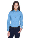 Harriton-M500W-Easy Blend Long Sleeve Twill▀Shirt With Stain Release-LT COLLEGE BLUE