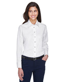 Harriton-M500W-Easy Blend Long Sleeve Twill▀Shirt With Stain Release-WHITE