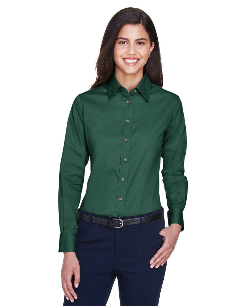 Harriton-M500W-Easy Blend Long Sleeve Twill▀Shirt With Stain Release-HUNTER