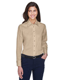 Harriton-M500W-Easy Blend Long Sleeve Twill▀Shirt With Stain Release-STONE
