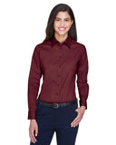 Harriton-M500W-Easy Blend Long Sleeve Twill▀Shirt With Stain Release-WINE