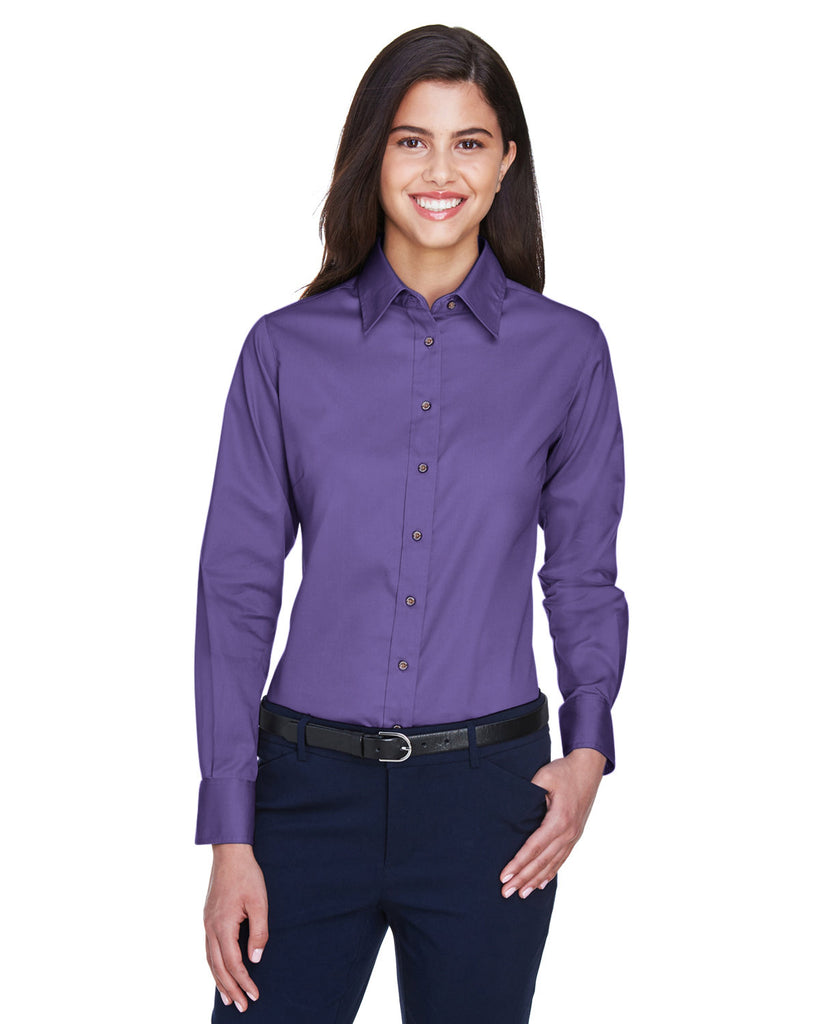 Harriton-M500W-Easy Blend Long Sleeve Twill▀Shirt With Stain Release-TEAM PURPLE