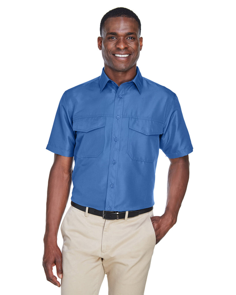Harriton-M580-Key West Short Sleeve Performance Staff Shirt-POOL BLUE