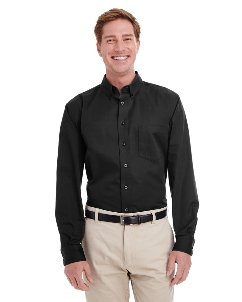 Harriton-M581-Foundation Cotton Long Sleeve Twill Shirt With▀Teflon-BLACK