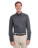 Harriton-M581-Foundation Cotton Long Sleeve Twill Shirt With▀Teflon-DARK CHARCOAL