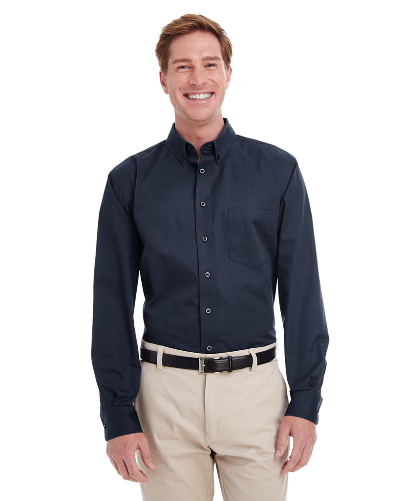 Harriton-M581-Foundation Cotton Long Sleeve Twill Shirt With▀Teflon-DARK NAVY