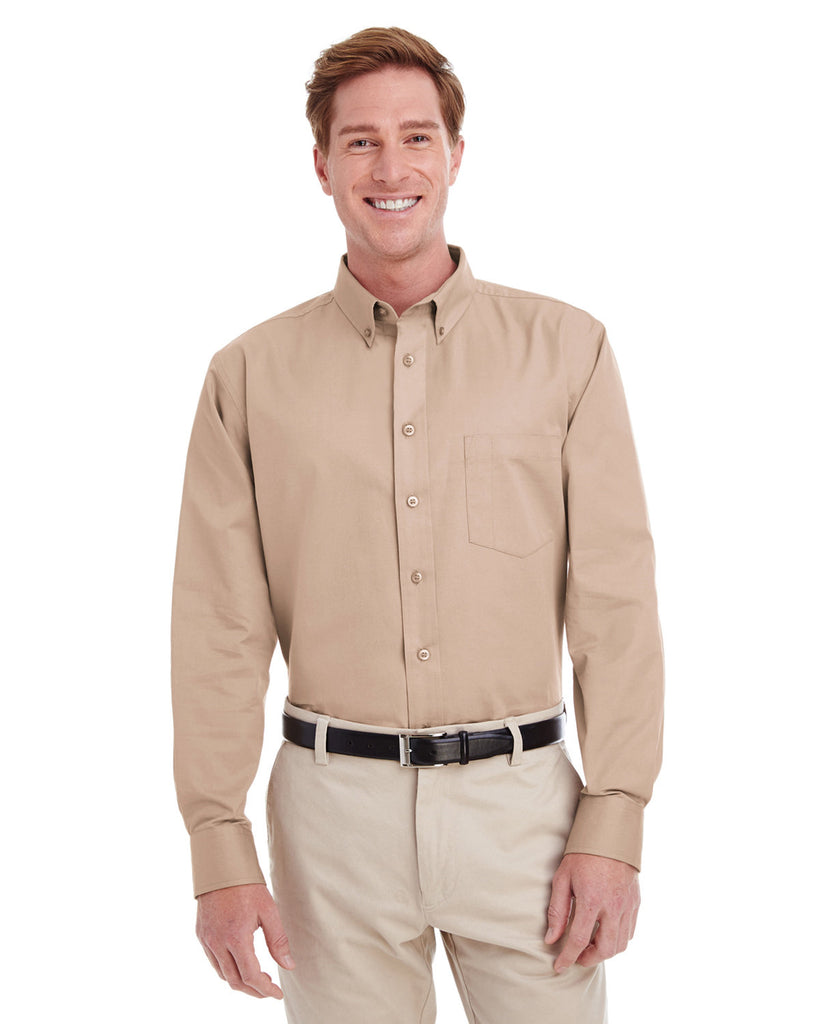 Harriton-M581-Foundation Cotton Long Sleeve Twill Shirt With▀Teflon-KHAKI