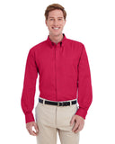 Harriton-M581-Foundation Cotton Long Sleeve Twill Shirt With▀Teflon-RED