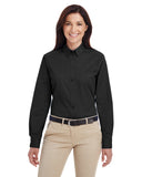 Harriton-M581W-Foundation Cotton Long Sleeve Twill Shirt With▀Teflon-BLACK
