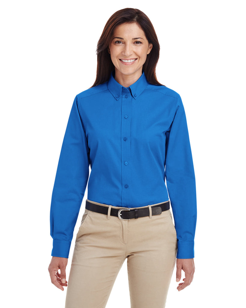 Harriton-M581W-Foundation Cotton Long Sleeve Twill Shirt With▀Teflon-FRENCH BLUE