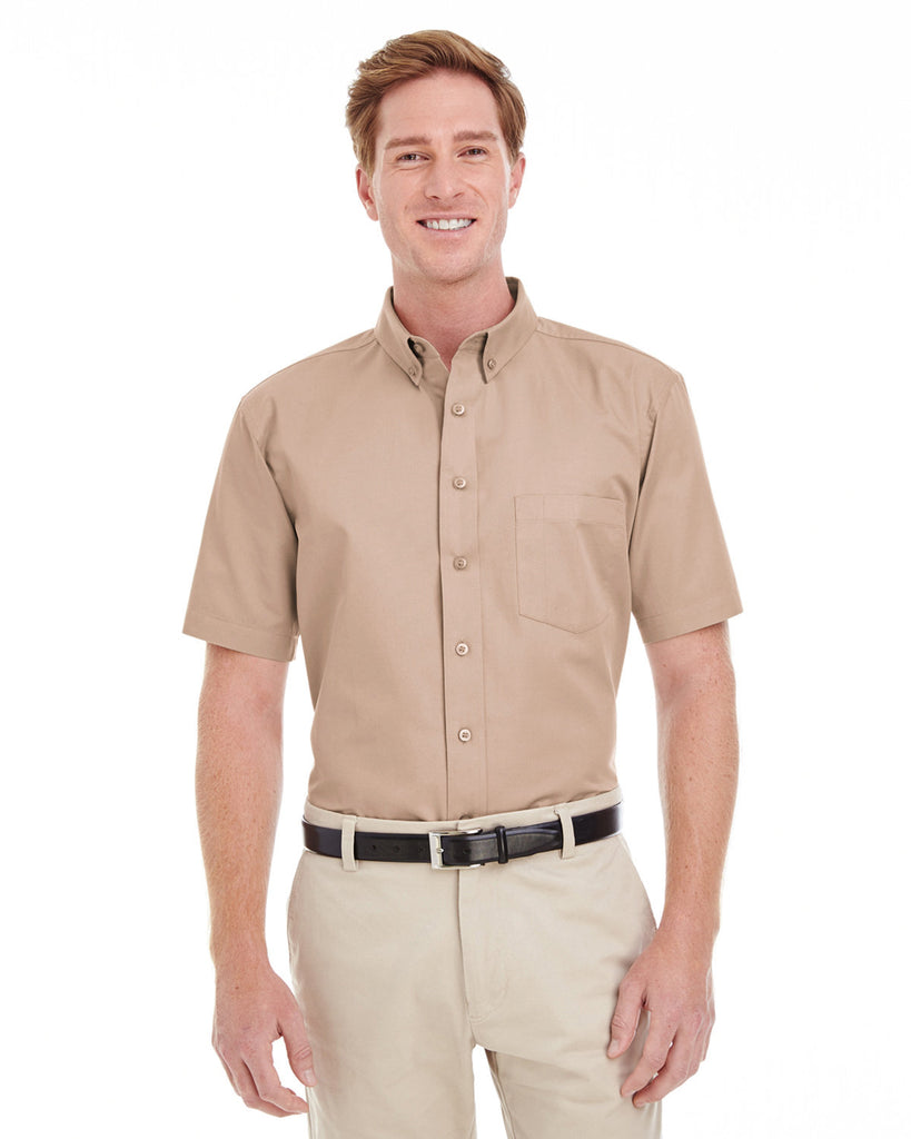 Harriton-M582-Foundation Cotton Short Sleeve Twill Shirt With Teflon-KHAKI