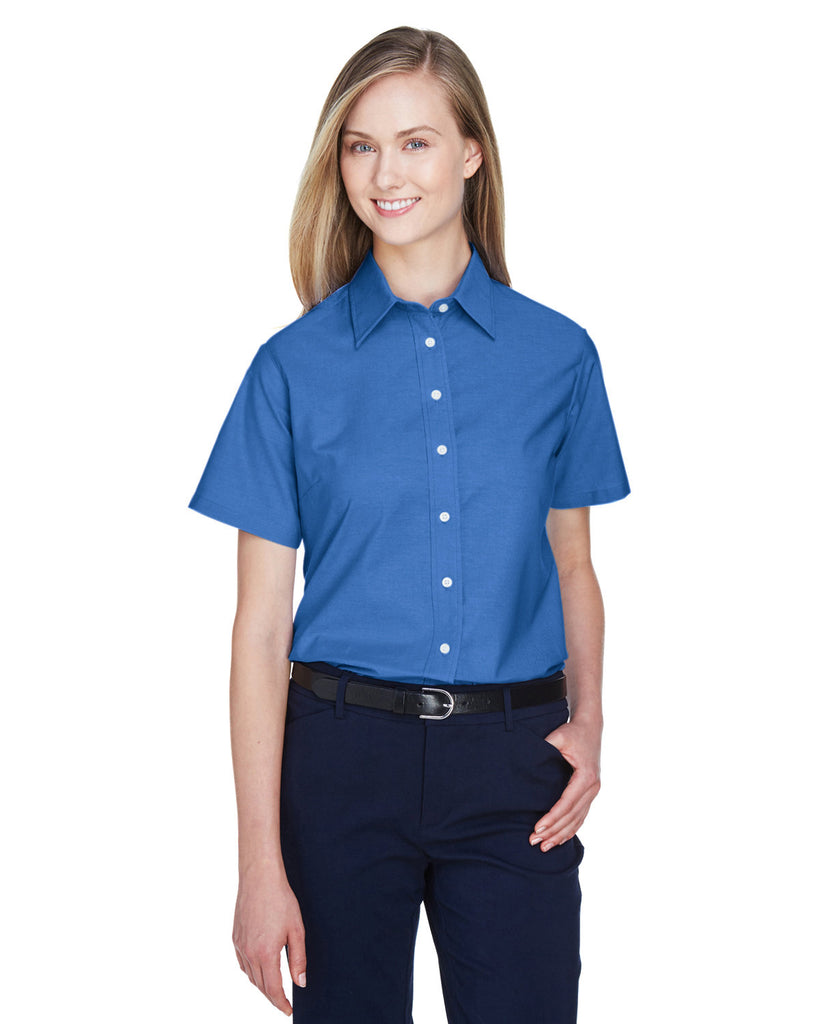 Harriton-M600SW-Short Sleeve Oxford With Stain Release-FRENCH BLUE