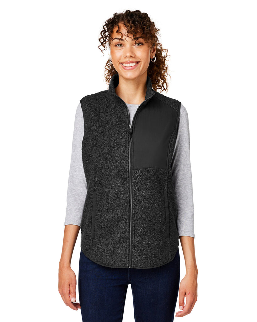 North End-NE714W-Aura Sweater Fleece Vest-BLACK/ BLACK