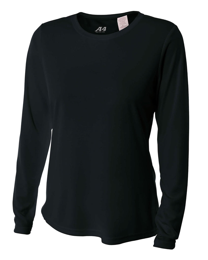 A4-NW3002-Long Sleeve Cooling Performance Crew Shirt-BLACK