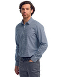 Men's Microcheck Gingham Long-Sleeve Cotton Shirt-NAVY/ WHITE