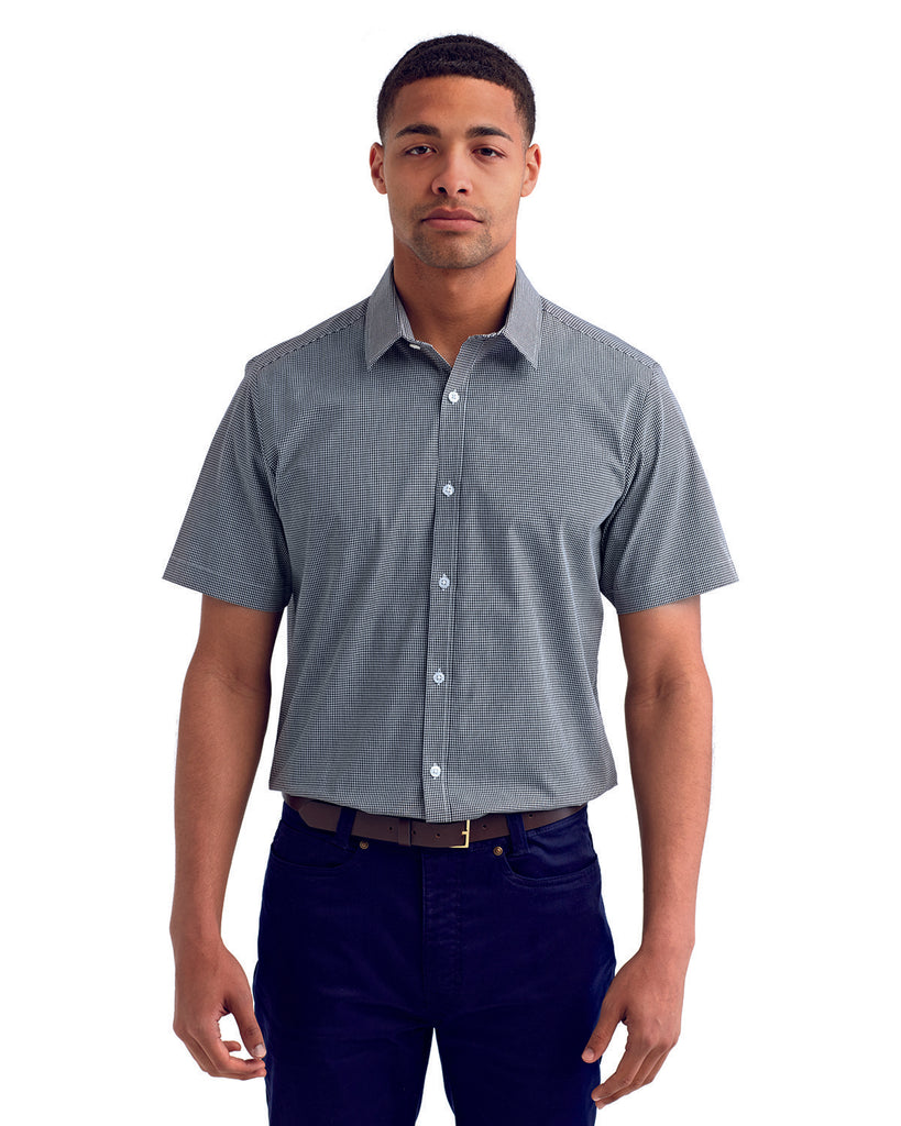 Mens Microcheck Gingham Short-Sleeve Cotton Shirt-BLACK/ WHITE