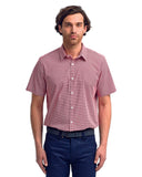 Mens Microcheck Gingham Short-Sleeve Cotton Shirt-RED/ WHITE