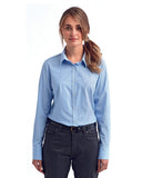 Ladies' Microcheck Gingham Long-Sleeve Cotton Shirt-LT BLUE/ WHITE