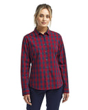 Ladies' Mulligan Check Long-Sleeve Cotton Shirt-RED/ NAVY
