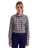 Ladies' Mulligan Check Long-Sleeve Cotton Shirt-STEEL/ BLACK