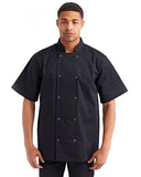 Unisex Studded Front Short-Sleeve Chef's Coat-BLACK