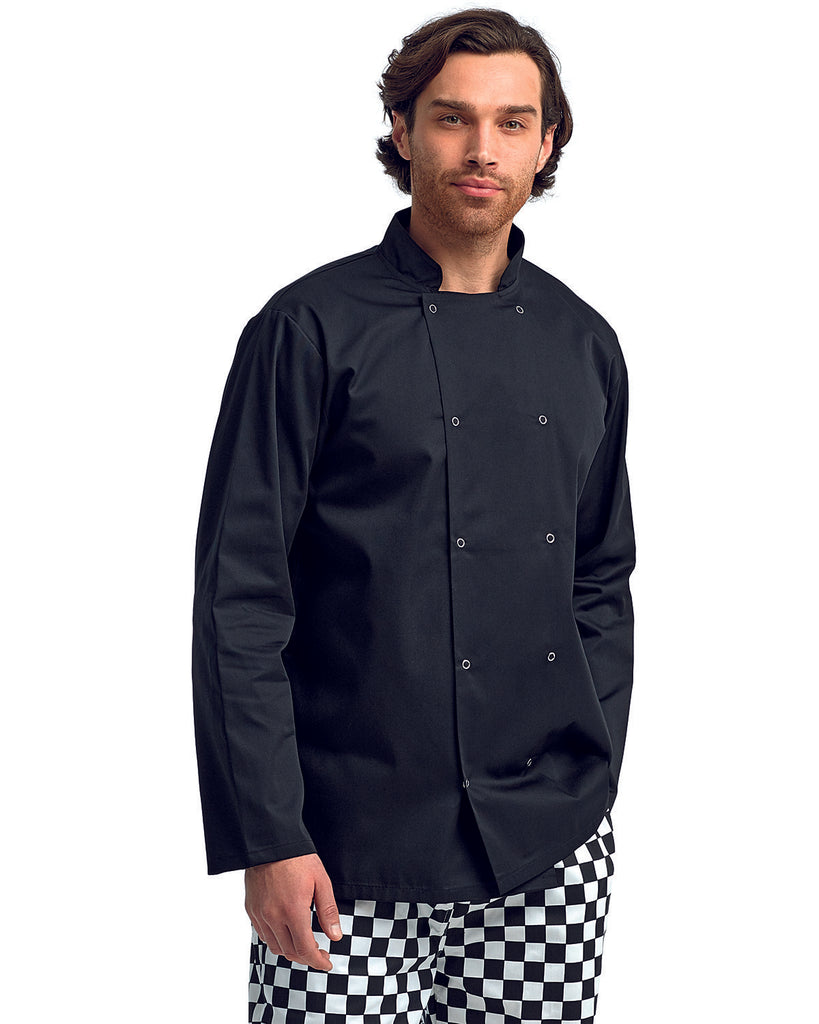 Unisex Studded Front Long-Sleeve Chef's Coat-BLACK