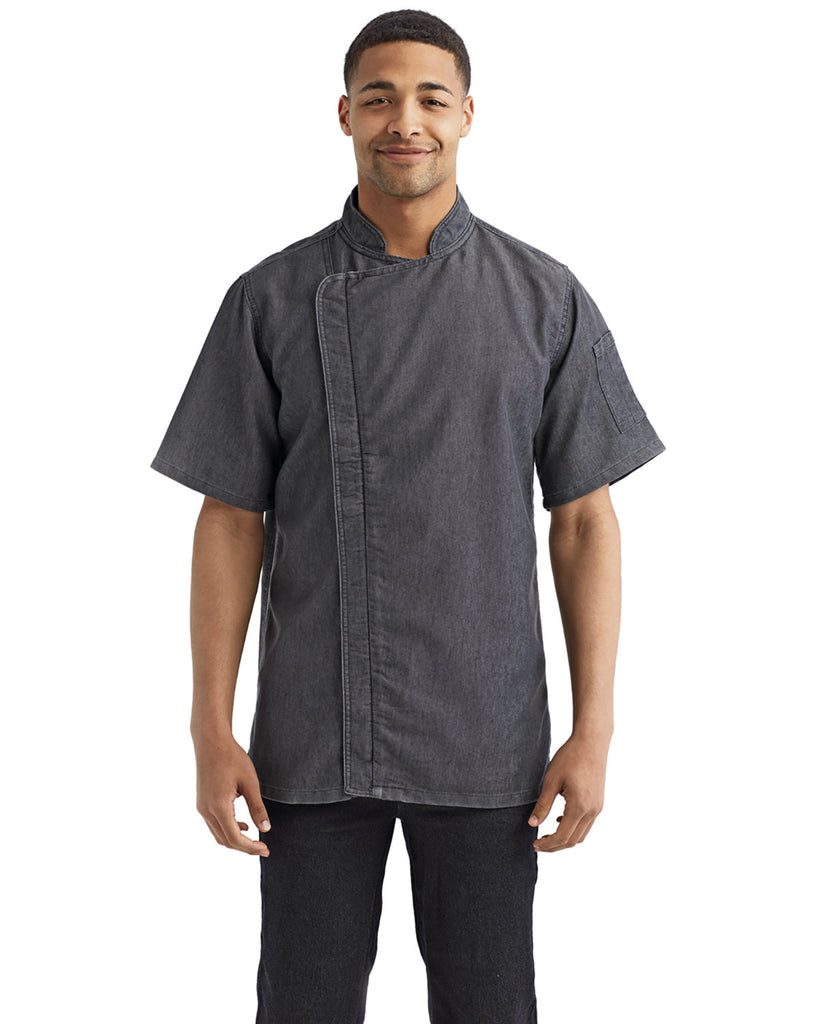 Unisex Zip-Close Short Sleeve Chef's Coat-BLACK DENIM