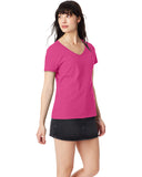Hanes-S04V-Perfect T V Neck T Shirt-WOW PINK