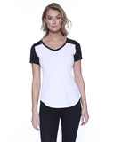 StarTee-ST1432-Cvc Varsity V Neck T Shirt-WHITE/ BLACK