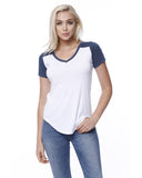 StarTee-ST1432-Cvc Varsity V Neck T Shirt-WHITE/ NAVY HTHR